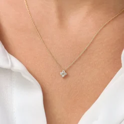14K Gold Diamond Clover Necklace