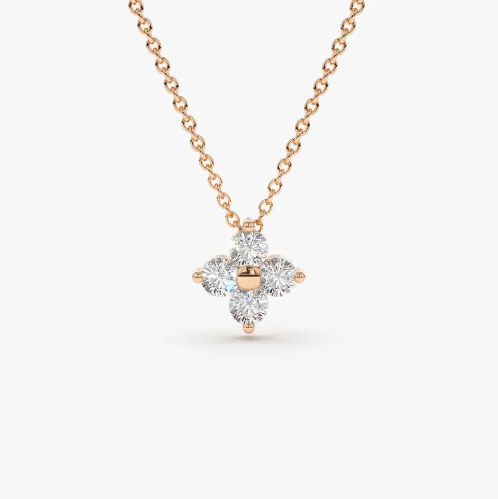 14K Gold Diamond Clover Necklace