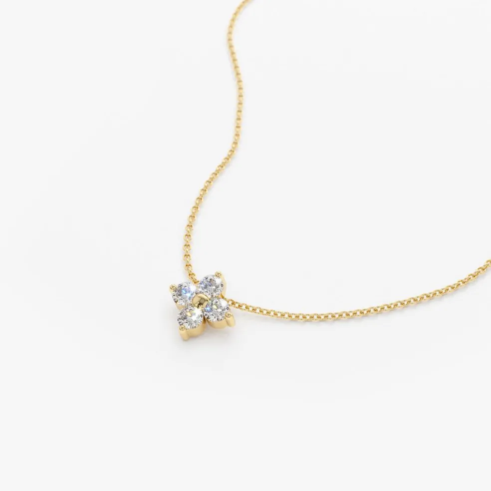 14K Gold Diamond Clover Necklace