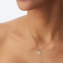 14K Gold Diamond Clover Necklace