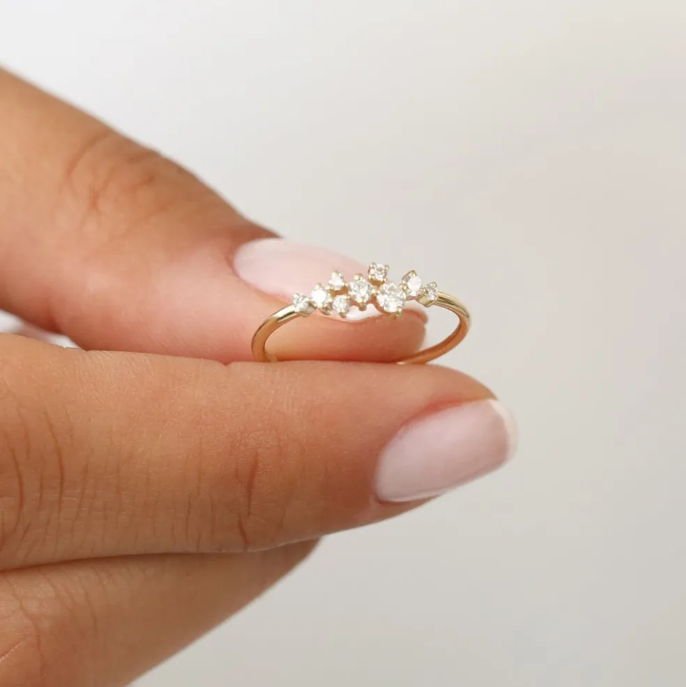 14k Gold Diamond Cluster Ring