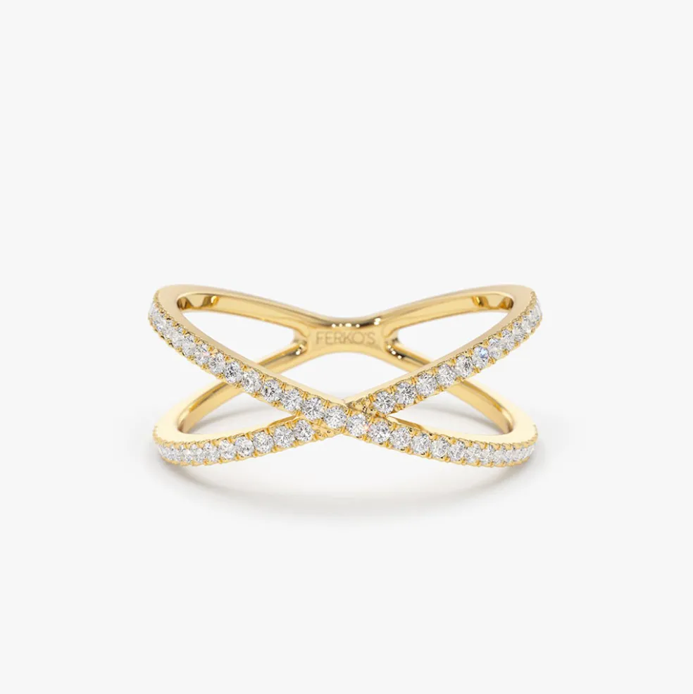 14K Gold Diamond Criss Cross Pave Ring