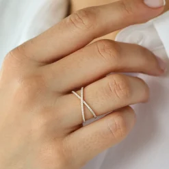 14K Gold Diamond Criss Cross Pave Ring
