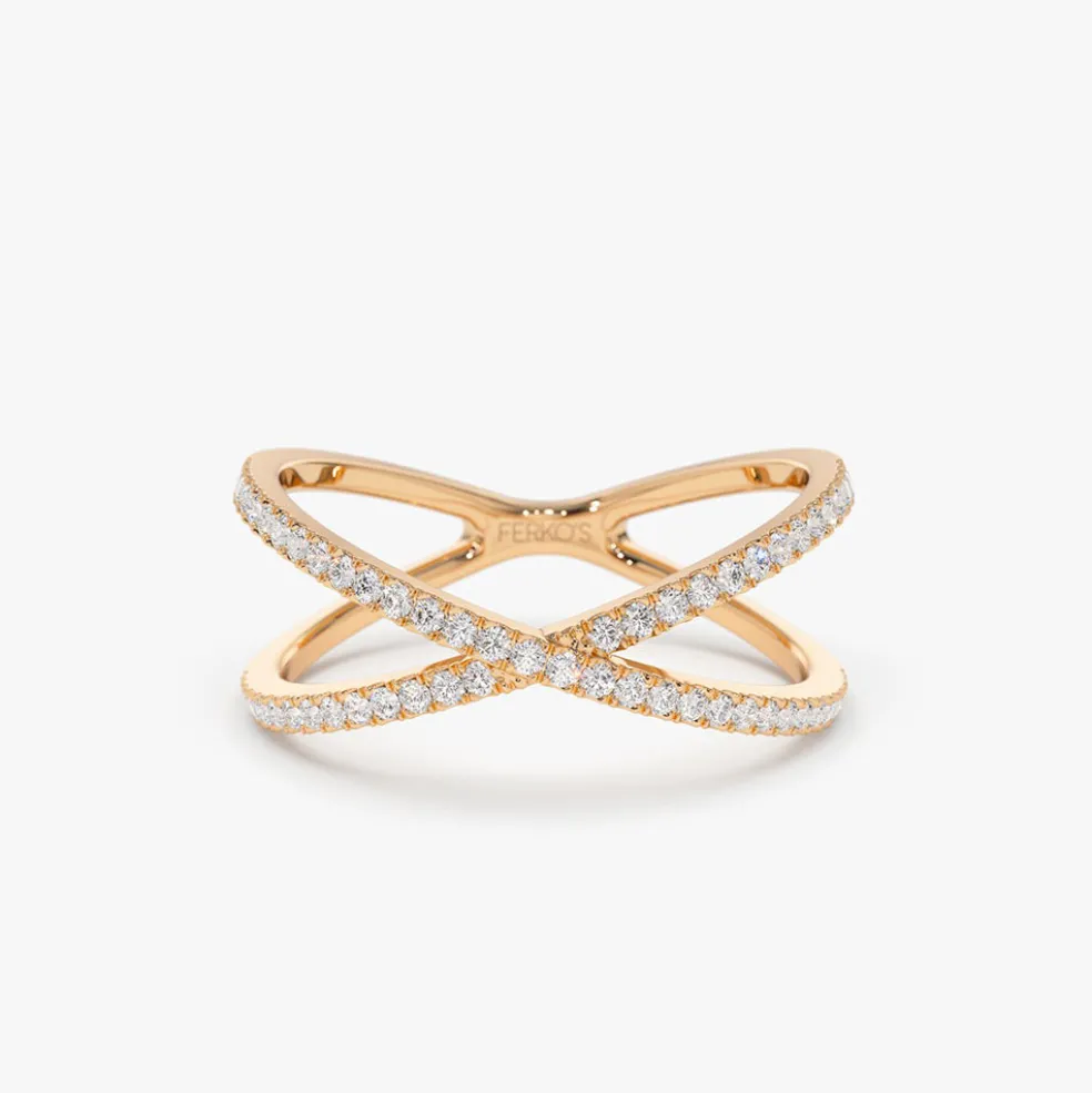 14K Gold Diamond Criss Cross Pave Ring