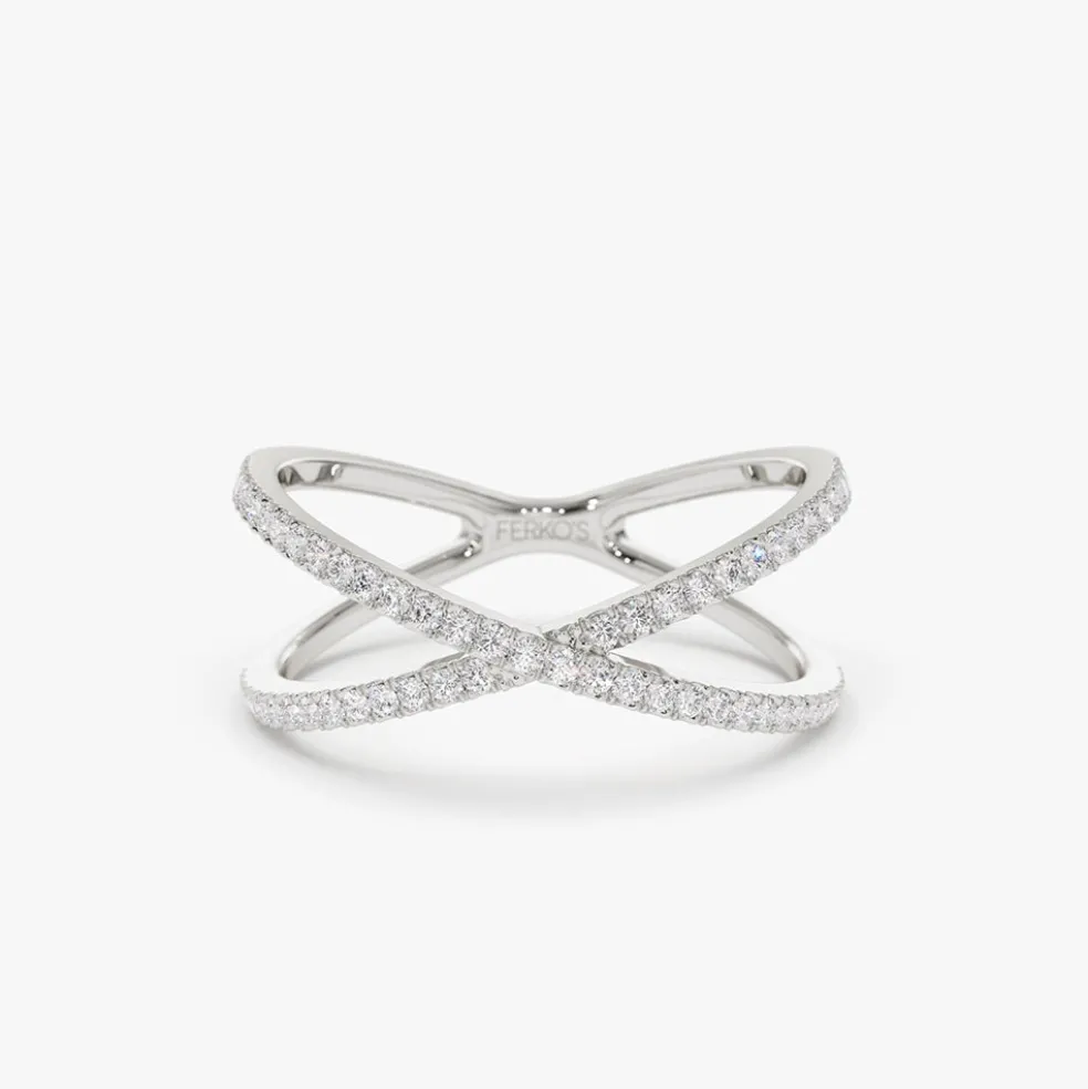14K Gold Diamond Criss Cross Pave Ring