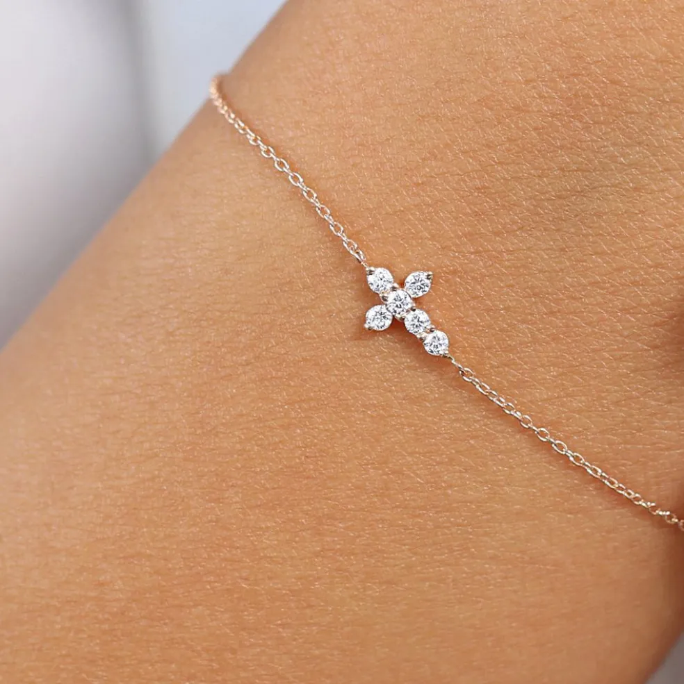 14K Gold Diamond Cross Bracelet