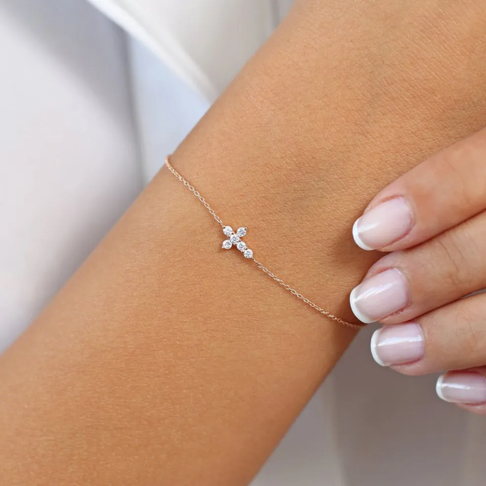 14K Gold Diamond Cross Bracelet