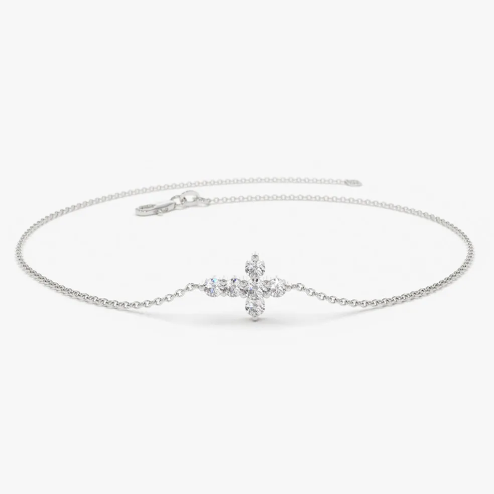 14K Gold Diamond Cross Bracelet