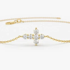 14K Gold Diamond Cross Bracelet