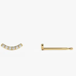 14K Gold Diamond Curved Bar Stud Earrings