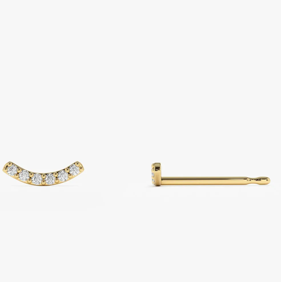 14K Gold Diamond Curved Bar Stud Earrings