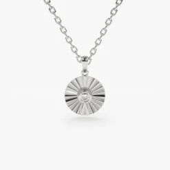 14K Gold Diamond Disc Ray Necklace