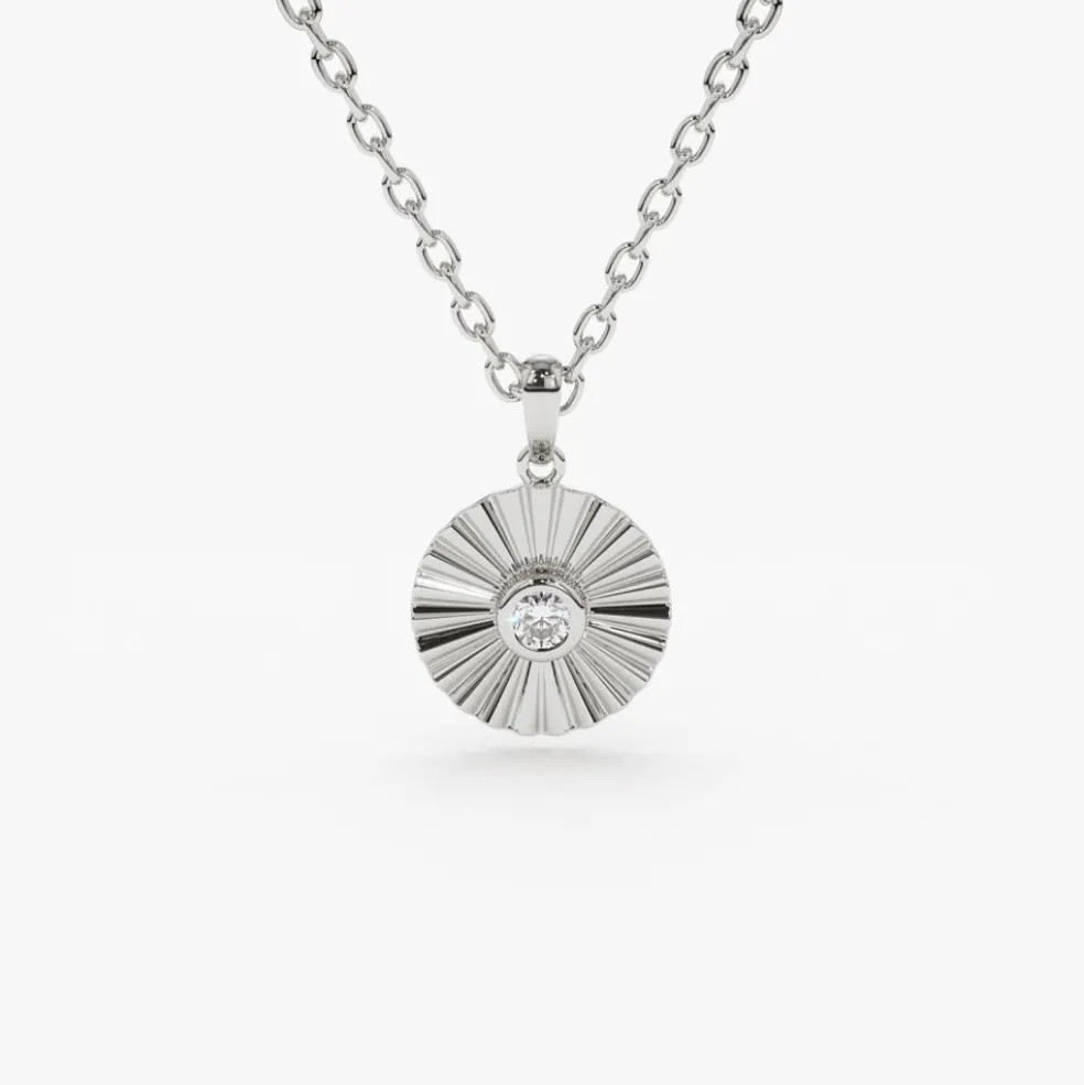 14K Gold Diamond Disc Ray Necklace