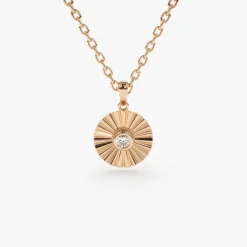 14K Gold Diamond Disc Ray Necklace