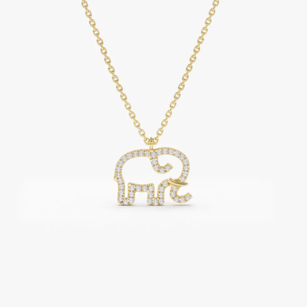 14K Gold Diamond Elephant Charm Necklace