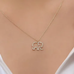 14K Gold Diamond Elephant Charm Necklace