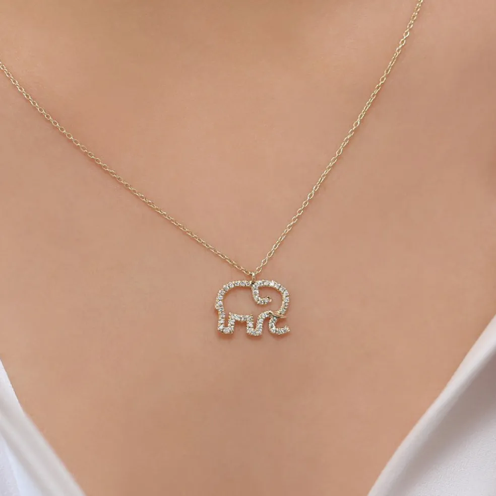 14K Gold Diamond Elephant Charm Necklace