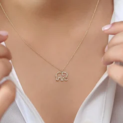 14K Gold Diamond Elephant Charm Necklace