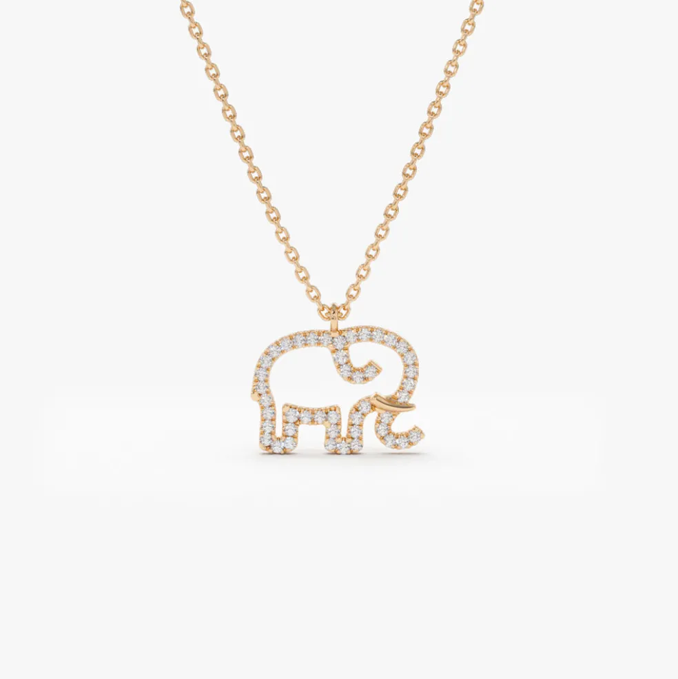 14K Gold Diamond Elephant Charm Necklace