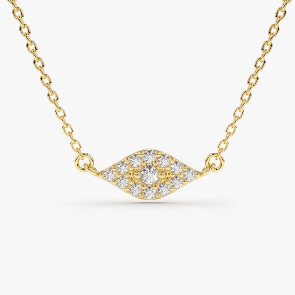 14K Gold Diamond Evil Eye Necklace