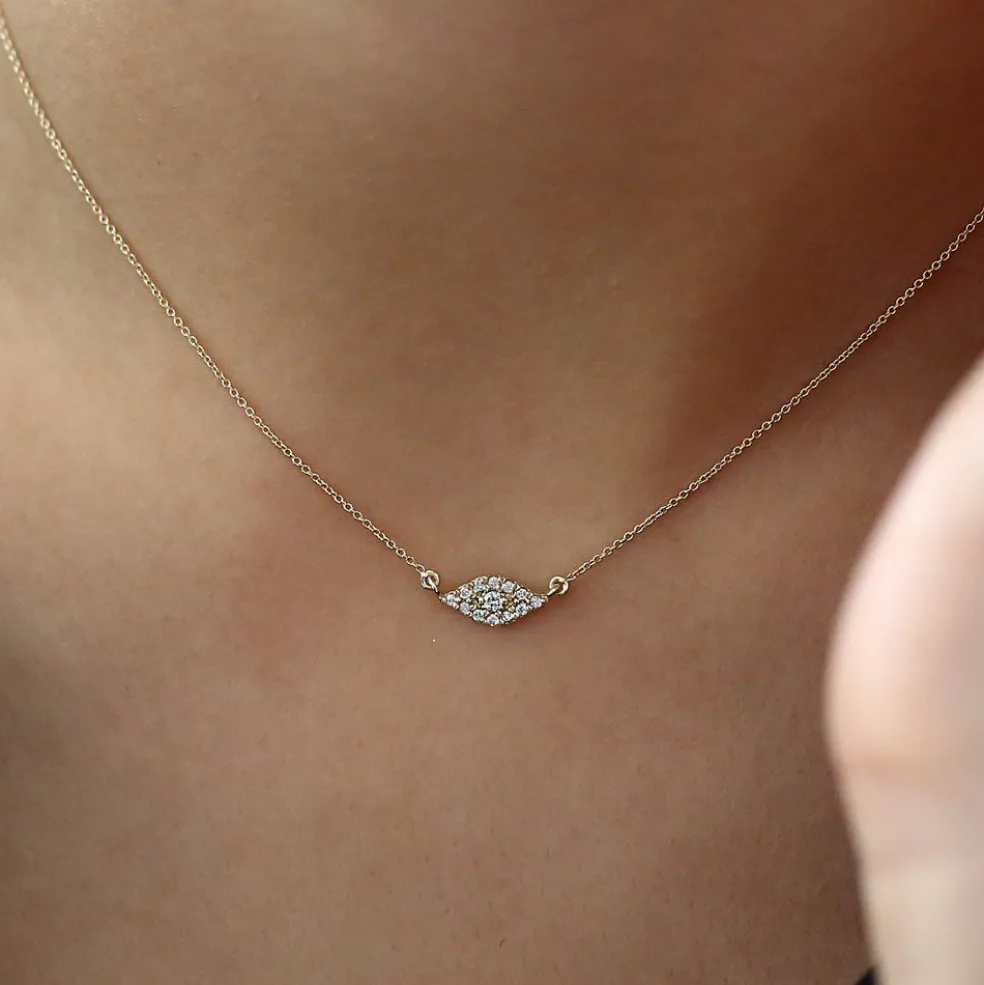 14K Gold Diamond Evil Eye Necklace
