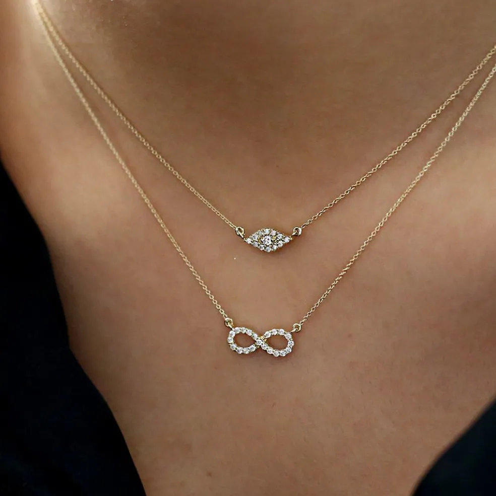 14K Gold Diamond Evil Eye Necklace