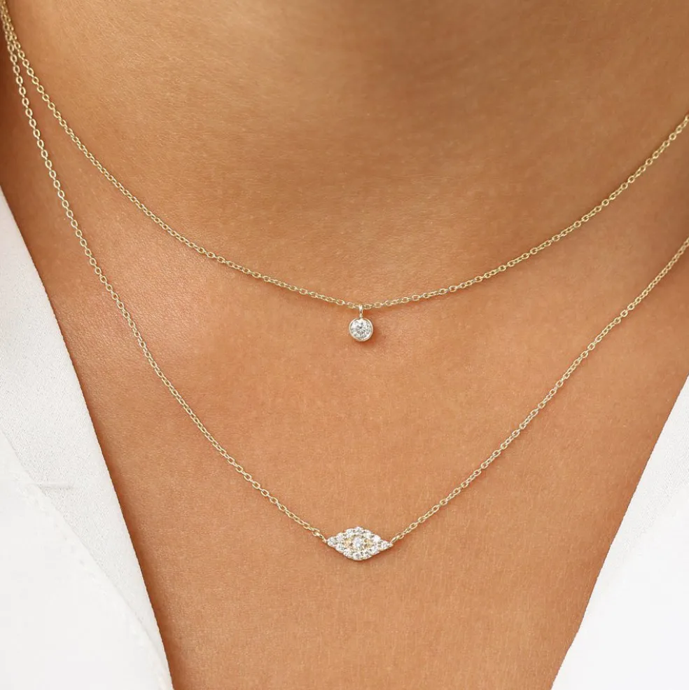 14K Gold Diamond Evil Eye Necklace