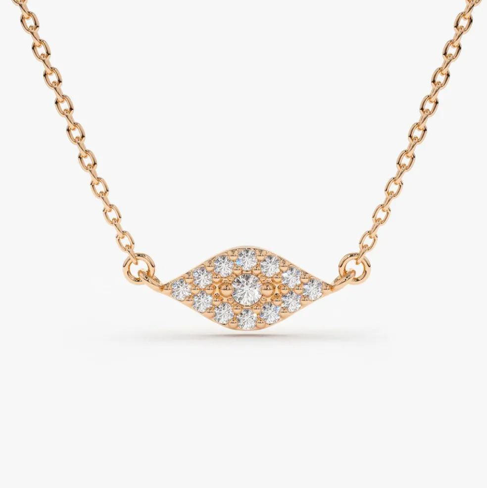 14K Gold Diamond Evil Eye Necklace