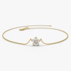 14K Gold Diamond Flower Charm Bracelet