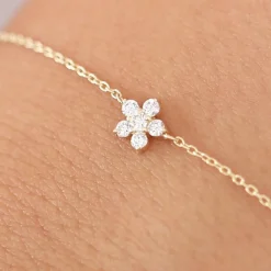 14K Gold Diamond Flower Charm Bracelet