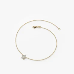 14K Gold Diamond Flower Charm Bracelet