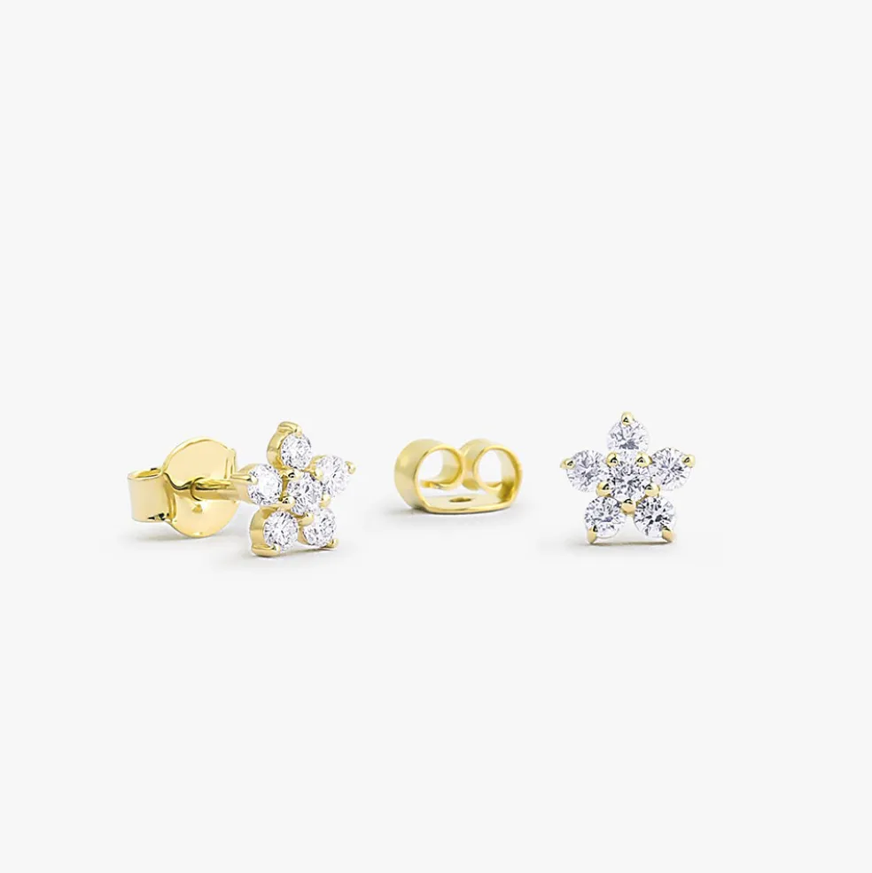 14K Gold Diamond Flower Earrings