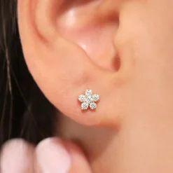 14K Gold Diamond Flower Earrings