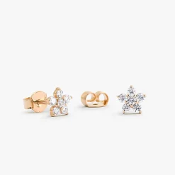 14K Gold Diamond Flower Earrings