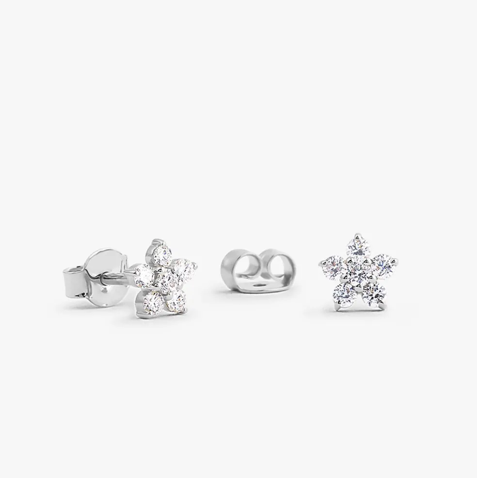 14K Gold Diamond Flower Earrings