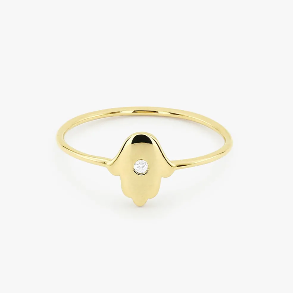 14K Gold Diamond Hamsa Ring