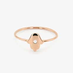 14K Gold Diamond Hamsa Ring