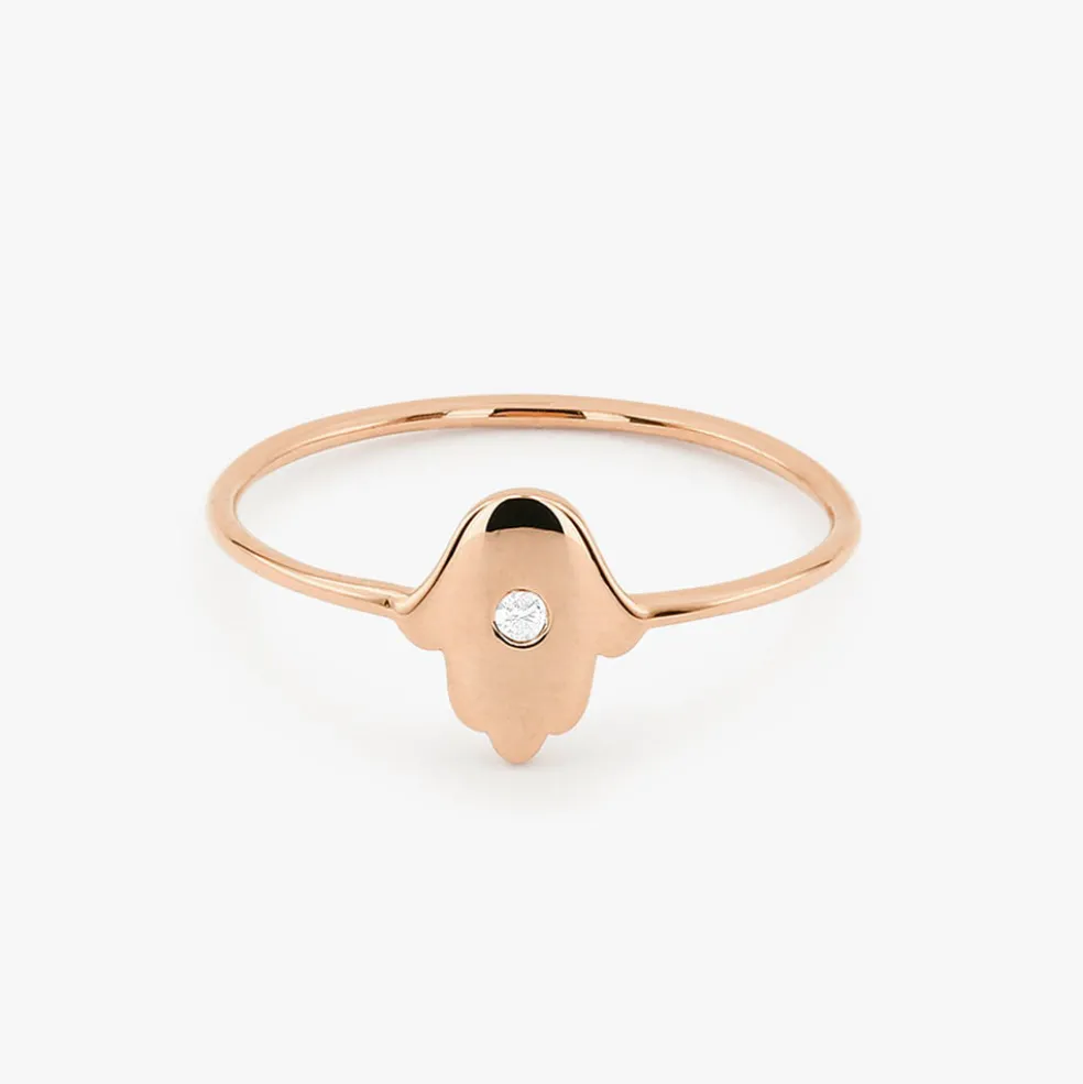 14K Gold Diamond Hamsa Ring
