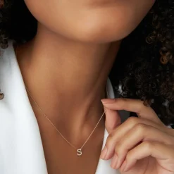 14K Gold Diamond Initial Necklace