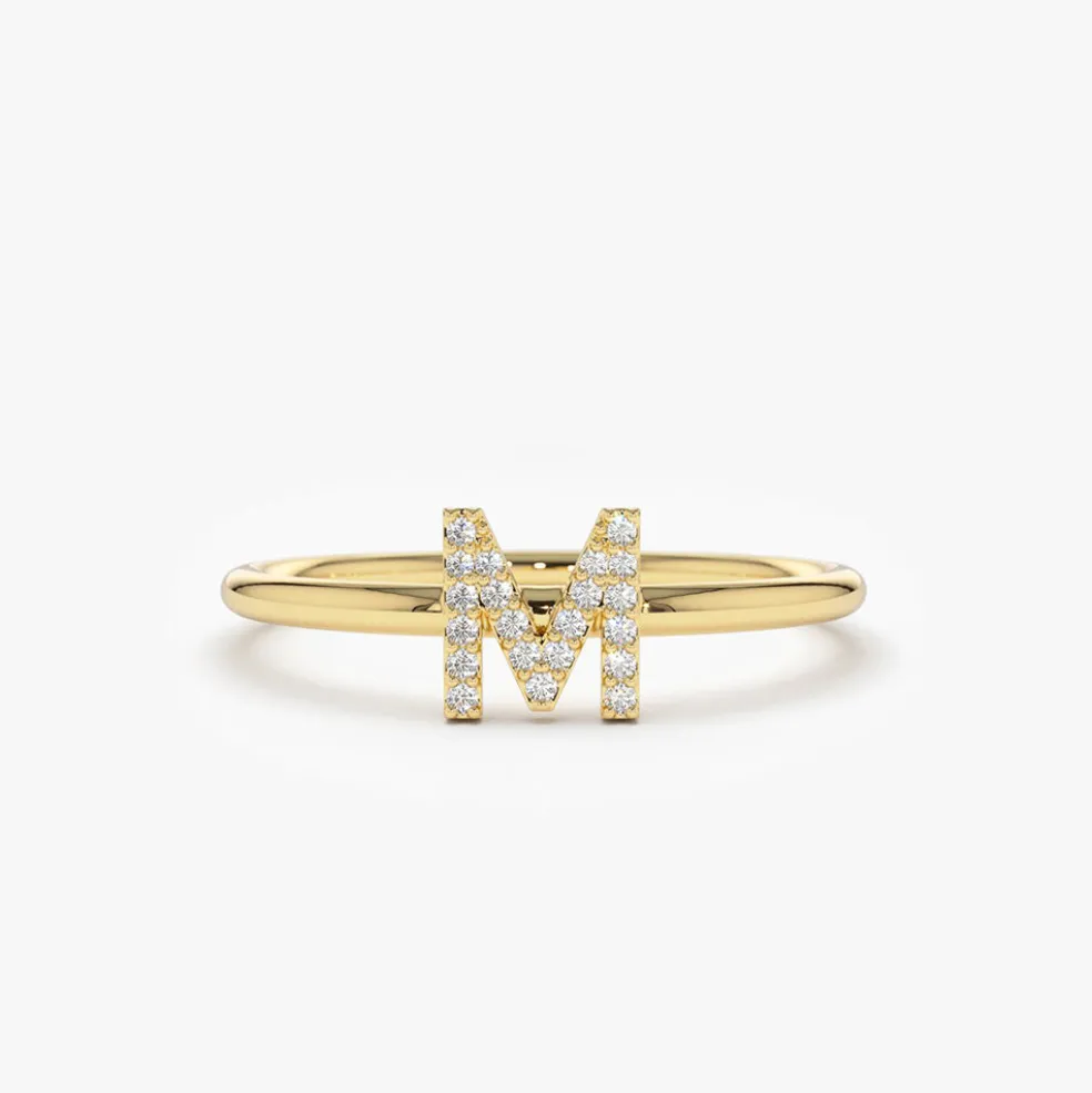 14K Gold Diamond Initial Ring