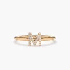 14K Gold Diamond Initial Ring