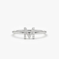 14K Gold Diamond Initial Ring