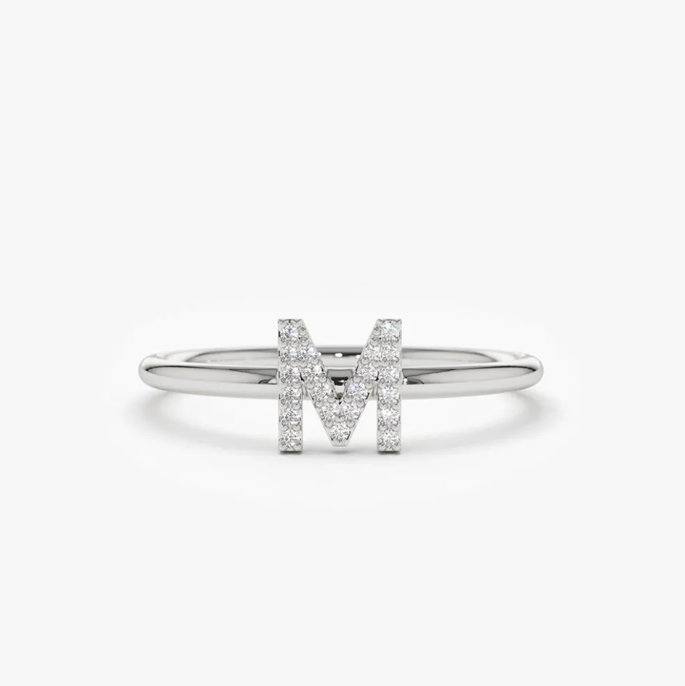 14K Gold Diamond Initial Ring