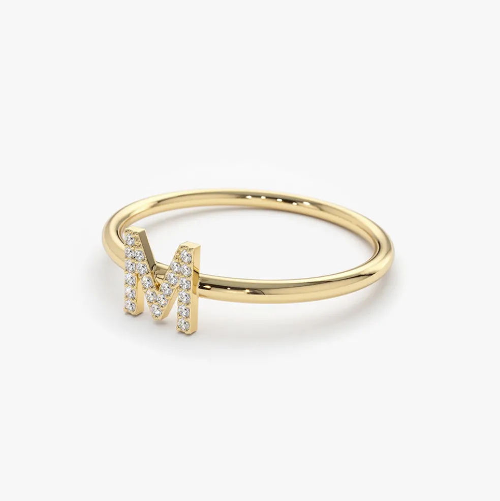 14K Gold Diamond Initial Ring