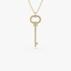 14K Gold Diamond Key Charm Necklace