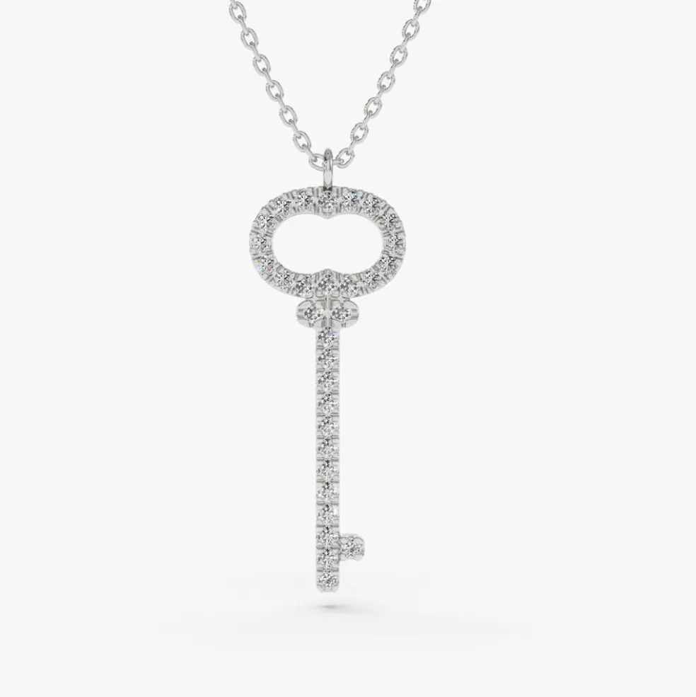 14K Gold Diamond Key Charm Necklace