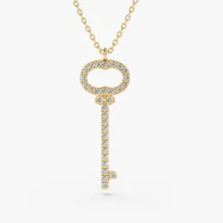 14K Gold Diamond Key Charm Necklace