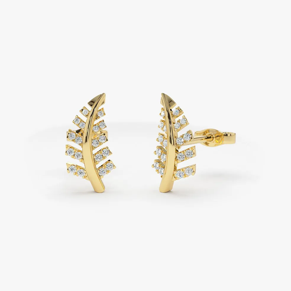 14k Gold Diamond Leaf Earrings