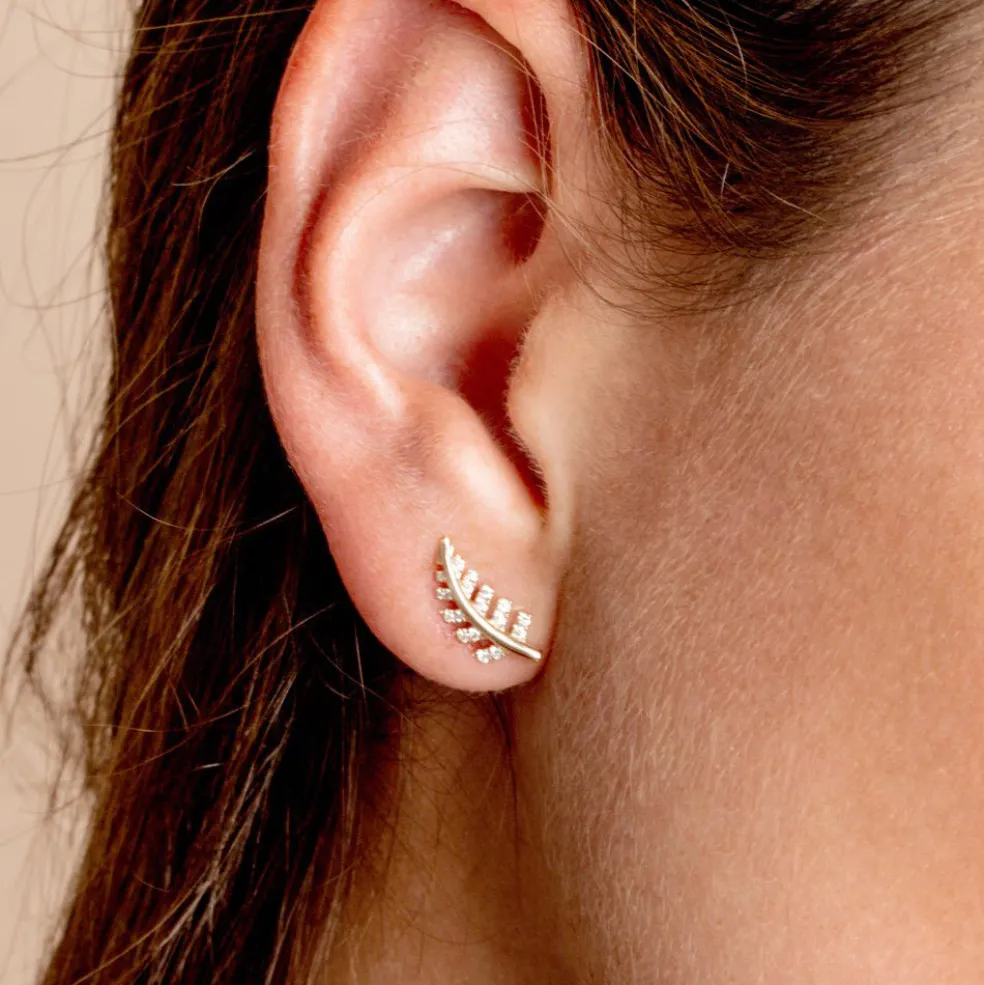 14k Gold Diamond Leaf Earrings