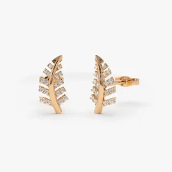 14k Gold Diamond Leaf Earrings
